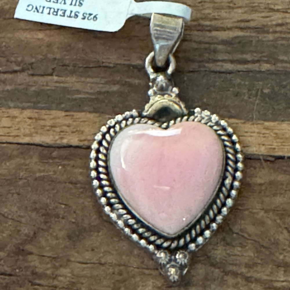 Sterling Silver Heart Pendant with Pink Conch Stone